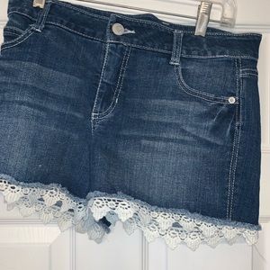 Lace trimmed jean shorts